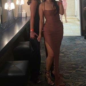 Satin floor length evening gown